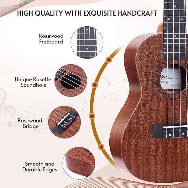 ADM Ukulele Beginner Kit Mahogany Hawaiian Wood Ukelele Bundle Ukalalee Set with Uke Free Starter Lessons for kids Students and Adults, Yellow Brown (Khaki, 23 inch) - Image 7