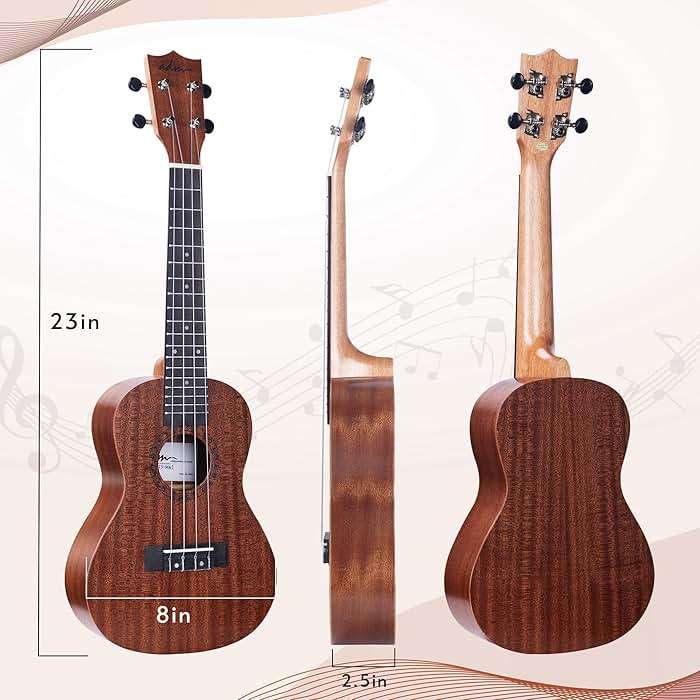 ADM Ukulele Beginner Kit Mahogany Hawaiian Wood Ukelele Bundle Ukalalee Set with Uke Free Starter Lessons for kids Students and Adults, Yellow Brown (Khaki, 23 inch) - Image 8