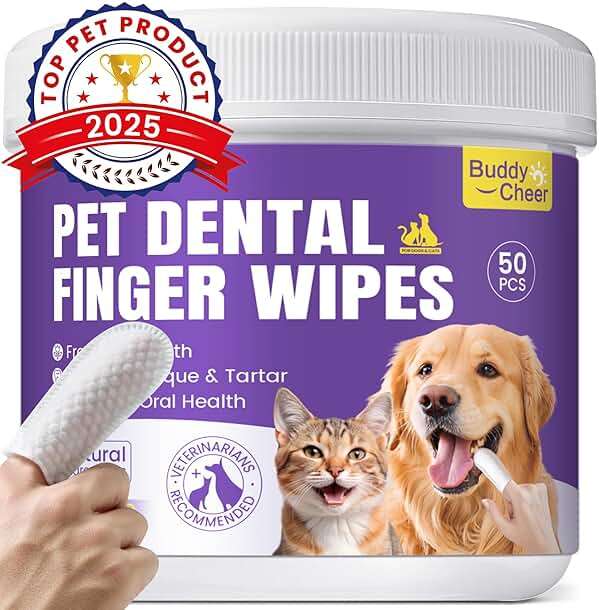 No-Rinse Dog Dental Care Wipes, Cat & Dog tooth brushing kit, Dog Wipes for Pet & Cat Teeth Cleaning, Dog toothbrush Finger Dental Wipes to Remove Plaque & Tartar, Disposable Dog Wipes - 50 Count - Image 1