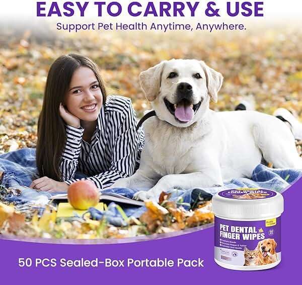 No-Rinse Dog Dental Care Wipes, Cat & Dog tooth brushing kit, Dog Wipes for Pet & Cat Teeth Cleaning, Dog toothbrush Finger Dental Wipes to Remove Plaque & Tartar, Disposable Dog Wipes - 50 Count - Image 8