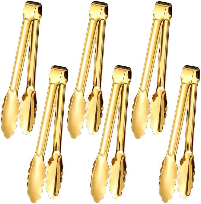 6pcs Stainless Steel Serving Tongs Gold or Silver Plated 9inch Heavy Duty Durable BBQ Clamps Design for Weddings Parties Banquets Buffets Family Gatherings Kitchen Cooking Serving Clip - Image 1