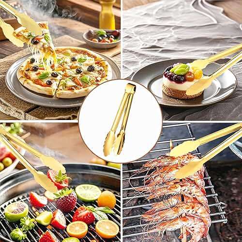 6pcs Stainless Steel Serving Tongs Gold or Silver Plated 9inch Heavy Duty Durable BBQ Clamps Design for Weddings Parties Banquets Buffets Family Gatherings Kitchen Cooking Serving Clip - Image 4