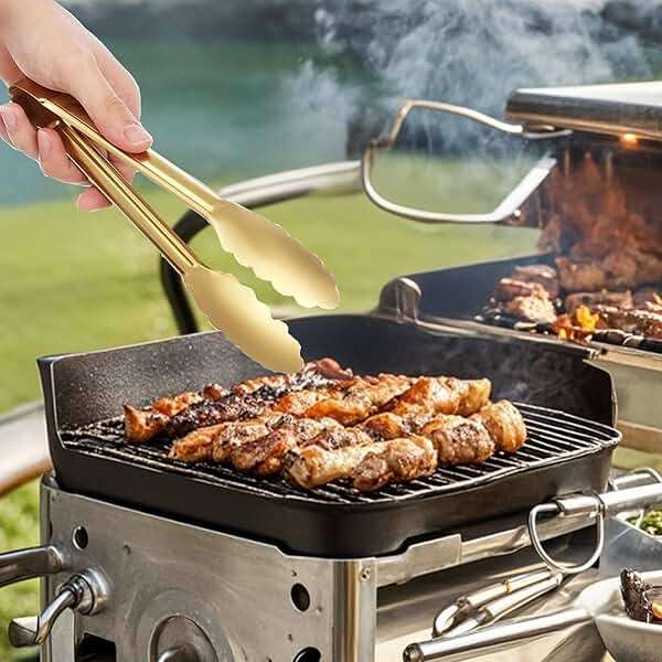 6pcs Stainless Steel Serving Tongs Gold or Silver Plated 9inch Heavy Duty Durable BBQ Clamps Design for Weddings Parties Banquets Buffets Family Gatherings Kitchen Cooking Serving Clip - Image 5