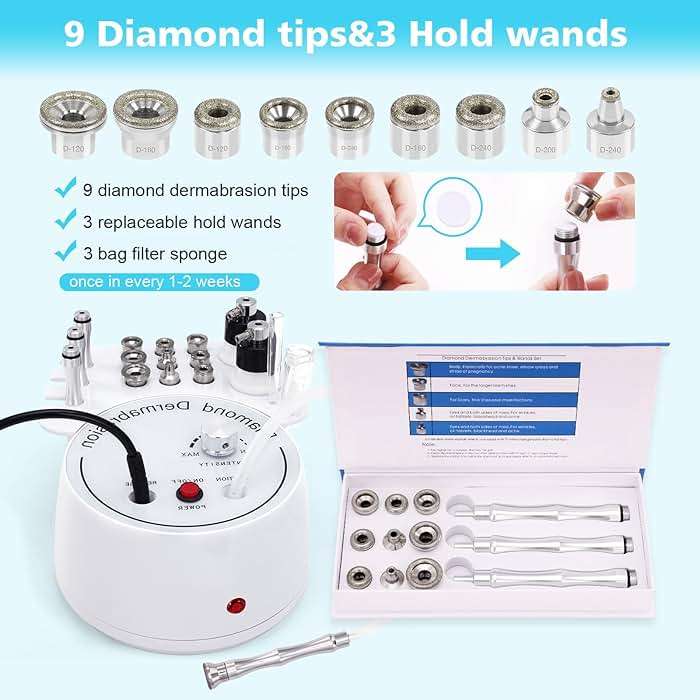 3 in 1 Diamond Micro DermaBrasion Machine, Mcwdoit Professional Dermabrasion Facial Skin Care Device with Wand, Spray Bottle and Vacuum Glass Tube for Personal Home Beauty Salon Use - Image 2