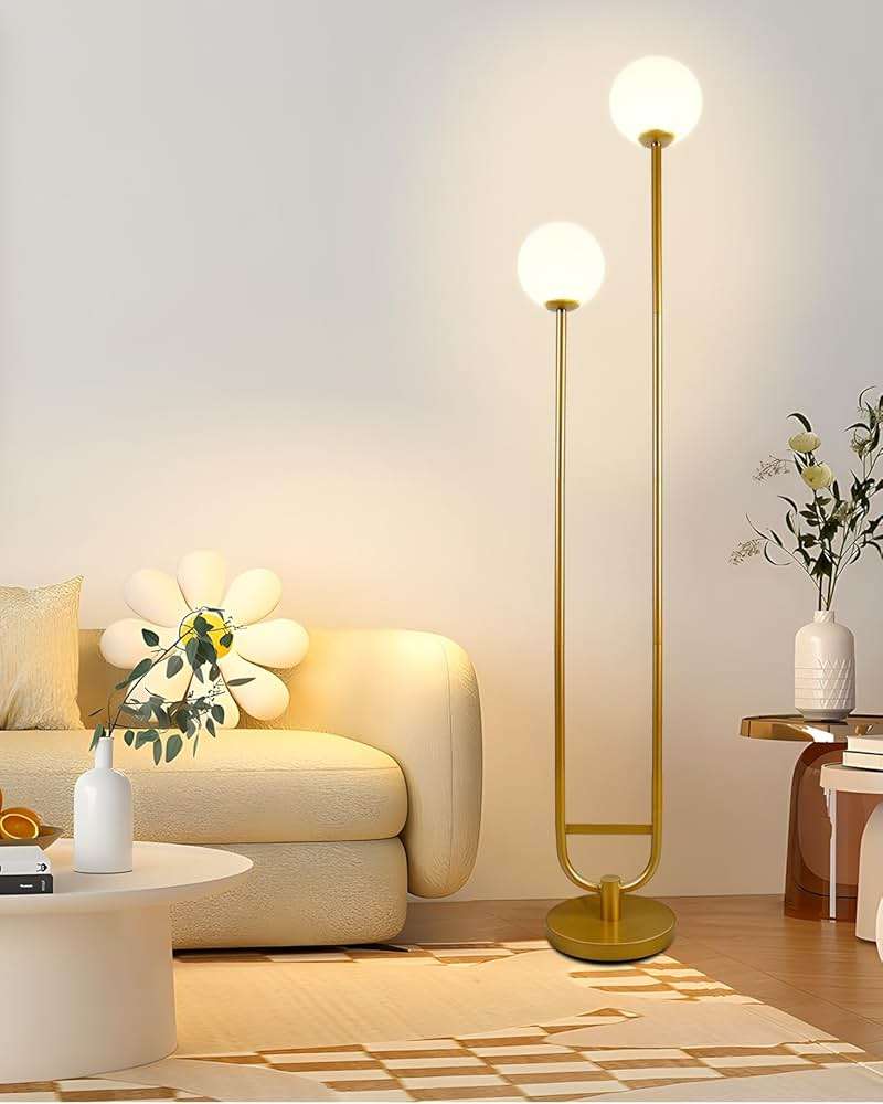 Lightdot 63IN Gold Floor Lamp with Table 2 Globe Mid Century Standing Lamps with 3000K LED Bulbs Unique U-Pole Vintage Floor Lamp with 5Lbs Heavy Base for Living Room/Party/Sofa Beside/Corner Decor - Image 1