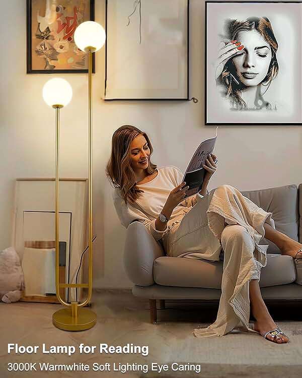 Lightdot 63IN Gold Floor Lamp with Table 2 Globe Mid Century Standing Lamps with 3000K LED Bulbs Unique U-Pole Vintage Floor Lamp with 5Lbs Heavy Base for Living Room/Party/Sofa Beside/Corner Decor - Image 5