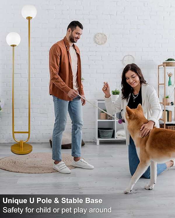 Lightdot 63IN Gold Floor Lamp with Table 2 Globe Mid Century Standing Lamps with 3000K LED Bulbs Unique U-Pole Vintage Floor Lamp with 5Lbs Heavy Base for Living Room/Party/Sofa Beside/Corner Decor - Image 6