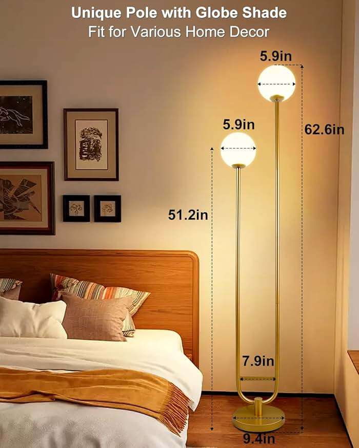 Lightdot 63IN Gold Floor Lamp with Table 2 Globe Mid Century Standing Lamps with 3000K LED Bulbs Unique U-Pole Vintage Floor Lamp with 5Lbs Heavy Base for Living Room/Party/Sofa Beside/Corner Decor - Image 7