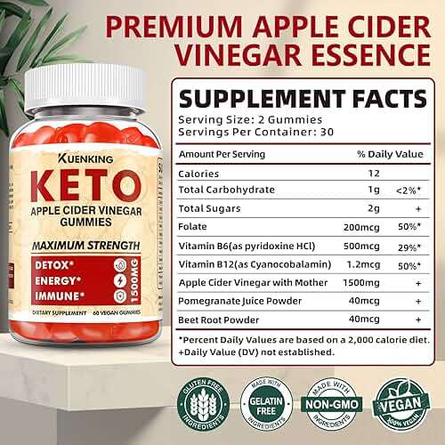 Regio Apple Cider Vinegar Gummies with Mother, ACV Gummies with Vitamin B6 & B12, Gluten Free & Vegan, Non-GMO, Supports Daily Wellness, 60 Count - Image 2
