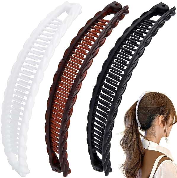 Mxxipp 3pcs Banana Hair Clips for Women, Non-Slip Large Hair Claw Clips, Classic Double Combs Hair Accessories for Thick Thin Fine Straight Curly Long Short Hair- Brown & Black & White - Image 1