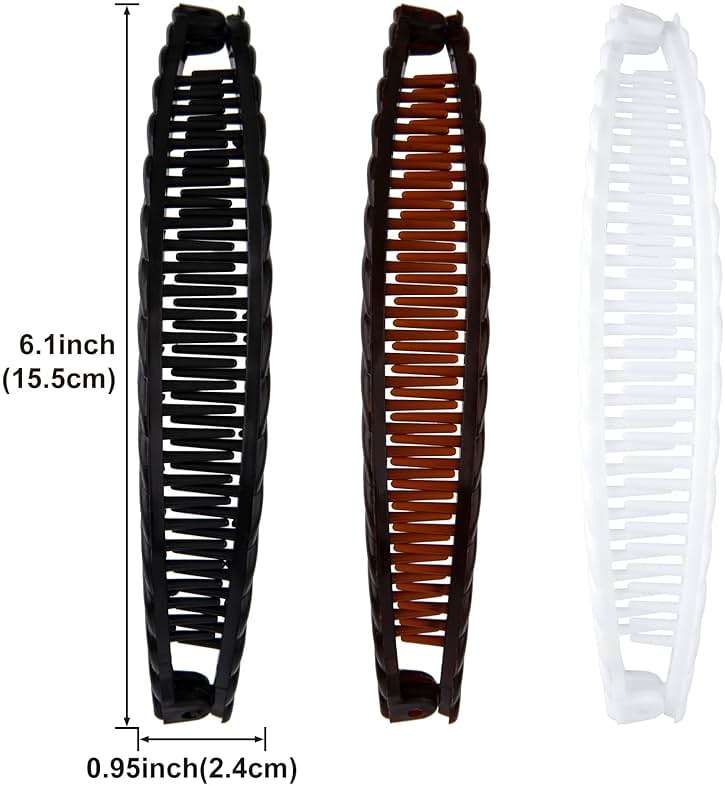 Mxxipp 3pcs Banana Hair Clips for Women, Non-Slip Large Hair Claw Clips, Classic Double Combs Hair Accessories for Thick Thin Fine Straight Curly Long Short Hair- Brown & Black & White - Image 2
