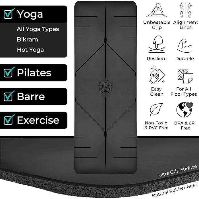 Plyopic. Ultra-Grip Pro Yoga Mat – EXTREME Non-Slip Performance - Dry & Wet Grip - Alignment Lines - Comfortable & Sweat Resistant - For Yoga, Pilates, Exercise, Workout, Bikram & Hot Yoga - Image 2