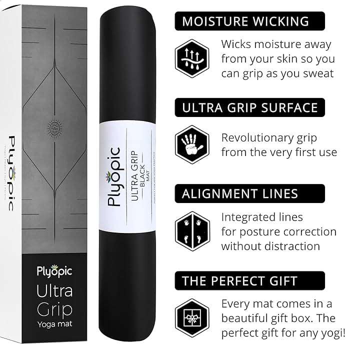 Plyopic. Ultra-Grip Pro Yoga Mat – EXTREME Non-Slip Performance - Dry & Wet Grip - Alignment Lines - Comfortable & Sweat Resistant - For Yoga, Pilates, Exercise, Workout, Bikram & Hot Yoga - Image 6