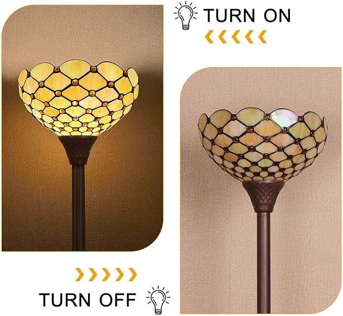 Capulina Tiffany Torchiere Floor Lamp Vintage Amber Beads Stained Glass 12X12X70 Inches - Image 7