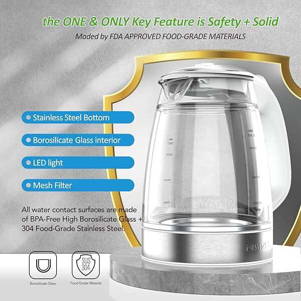 NISVITU Glass & Stainless Steel Cordless Electric kettle for boiling water, Hot water boiler Electric Tea Kettle automatic shut off Boil-Dry Protection, PC Outer + Glass Inner, 1500W, 1.7L, WH - Image 7