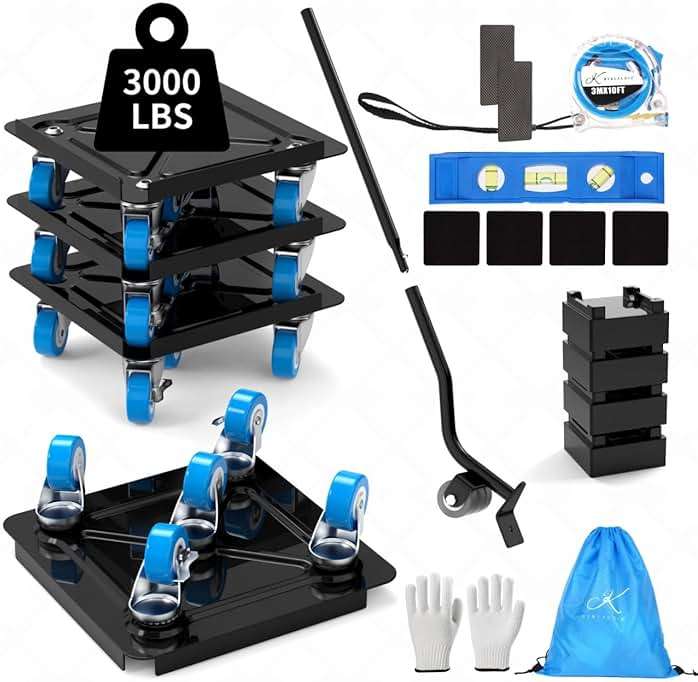 BYKLAUDIA Heavy Duty Furniture Dolly 360° Rotating 5 Wheels, Alloy Steel 3000 lbs Load Capacity Furniture Movers with Measuring Tape & Leveler - Image 1