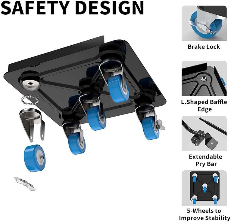BYKLAUDIA Heavy Duty Furniture Dolly 360° Rotating 5 Wheels, Alloy Steel 3000 lbs Load Capacity Furniture Movers with Measuring Tape & Leveler - Image 3