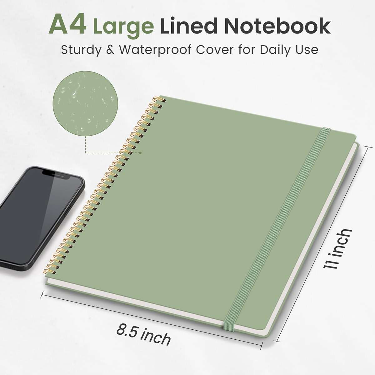 Taja Spiral Lined Notebook, 8.5"x11" Notebooks for Work, Large A4 Journal for Women & Men, College Ruled Journaling Notebook for Writing, Plastic Cover Spiral Journal, Green - Image 3