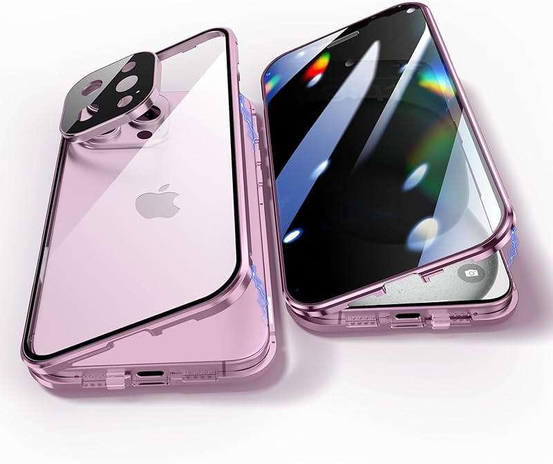 Anti Peeping Case for iPhone 16 Pro Max, Anti SPY Screen, Anti Peep Magnetic Adsorption Metal Bumper with Lens Protector 360 Degree Protection Front Privacy Tempered Glass Back Clear Cover (Pink) - Image 1