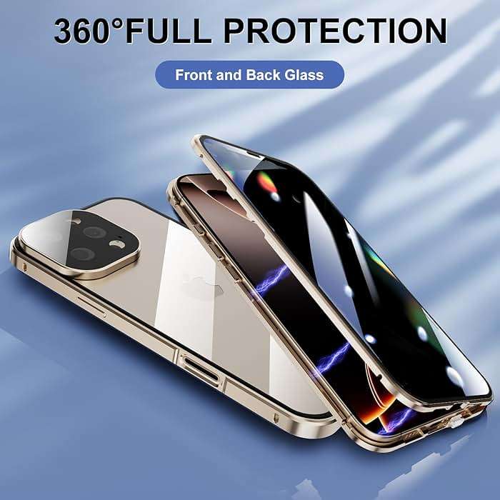 Anti Peeping Case for iPhone 16 Pro Max, Anti SPY Screen, Anti Peep Magnetic Adsorption Metal Bumper with Lens Protector 360 Degree Protection Front Privacy Tempered Glass Back Clear Cover (Pink) - Image 3