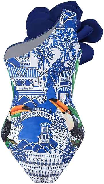 YUNIDMEIM One Shoulder Swimsuits for Women 3D Flower Decoration One Piece Swimsuit with Cover up Set - Image 4