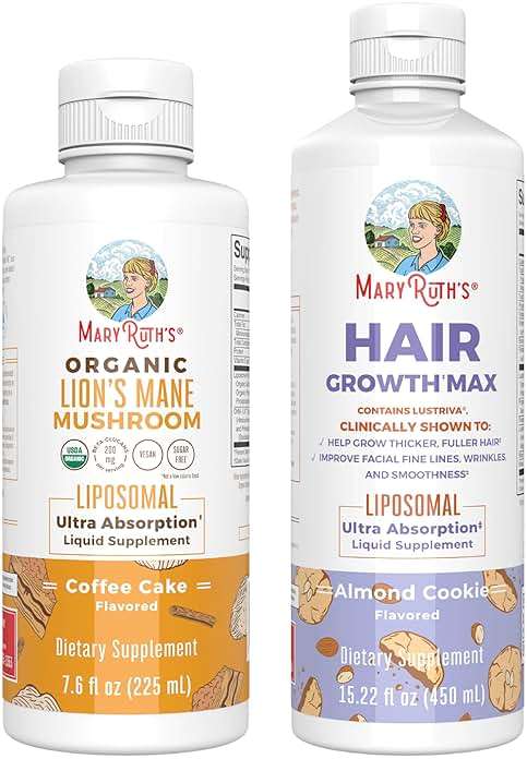 MaryRuth Organics Lion's Mane Liposomal (Coffee Cake) & Hair Growth MAX (Almond Cookie) | Clean Label Project Verified® | Vitamins for Cognitive Support, Beauty, and Overall Health | Vegan, Non-GMO - Image 1