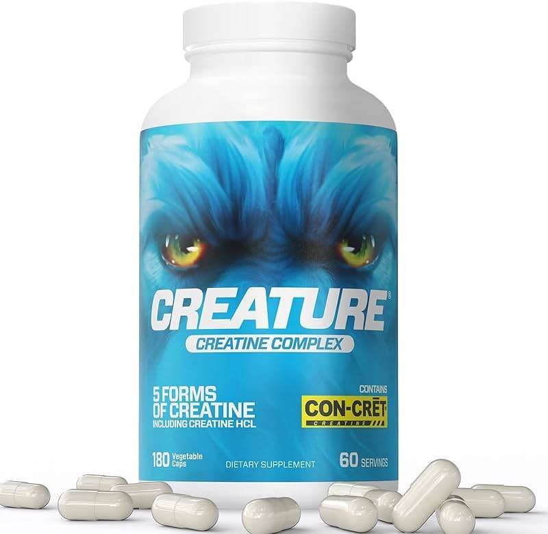 CREATURE® Creatine Complex - Creatine Monohydrate Capsules with 5 Types of Creatine Including Con-Crēt® Creatine HCL, Promotes Muscle, Strength, Endurance, Brain Health, 180 Veggie Caps, 60 Servings - Image 1