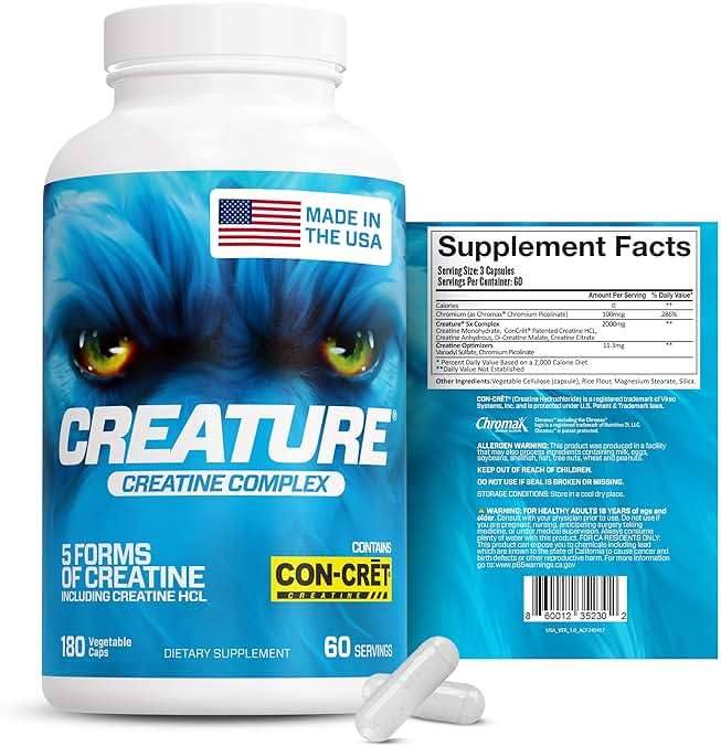 CREATURE® Creatine Complex - Creatine Monohydrate Capsules with 5 Types of Creatine Including Con-Crēt® Creatine HCL, Promotes Muscle, Strength, Endurance, Brain Health, 180 Veggie Caps, 60 Servings - Image 3