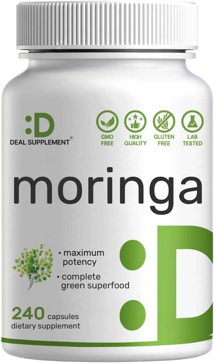 Moringa Capsules 240 Capsules – 4 Month Supply – Maximum Potency Pure Moringa Leaf Extract – Complete Green Superfood Supplement for Energy, Skin & Immune Health Support* - Image 1