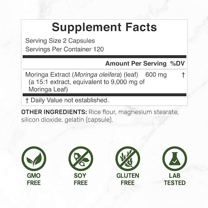 Moringa Capsules 240 Capsules – 4 Month Supply – Maximum Potency Pure Moringa Leaf Extract – Complete Green Superfood Supplement for Energy, Skin & Immune Health Support* - Image 2