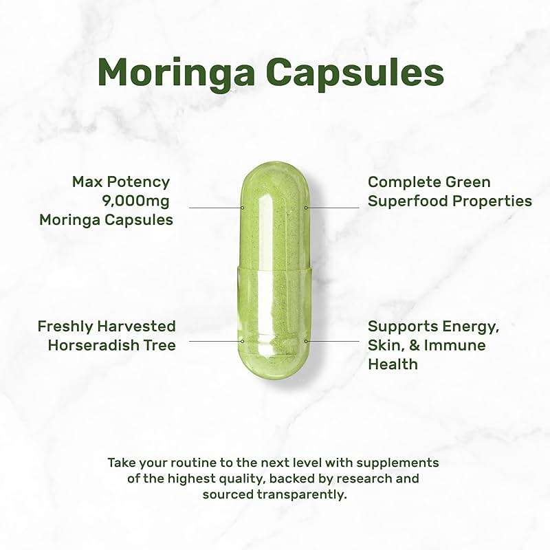 Moringa Capsules 240 Capsules – 4 Month Supply – Maximum Potency Pure Moringa Leaf Extract – Complete Green Superfood Supplement for Energy, Skin & Immune Health Support* - Image 3