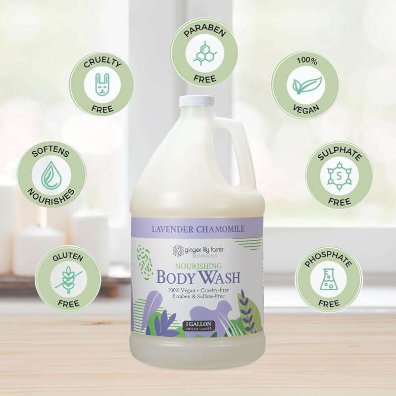 Ginger Lily Farms Botanicals Nourishing Body Wash, 100% Vegan & Cruelty-Free, Bath & Shower Gel for Men and Women, Lavender Chamomile Scent, 1 Gallon Refill (128 fl oz) - Image 4