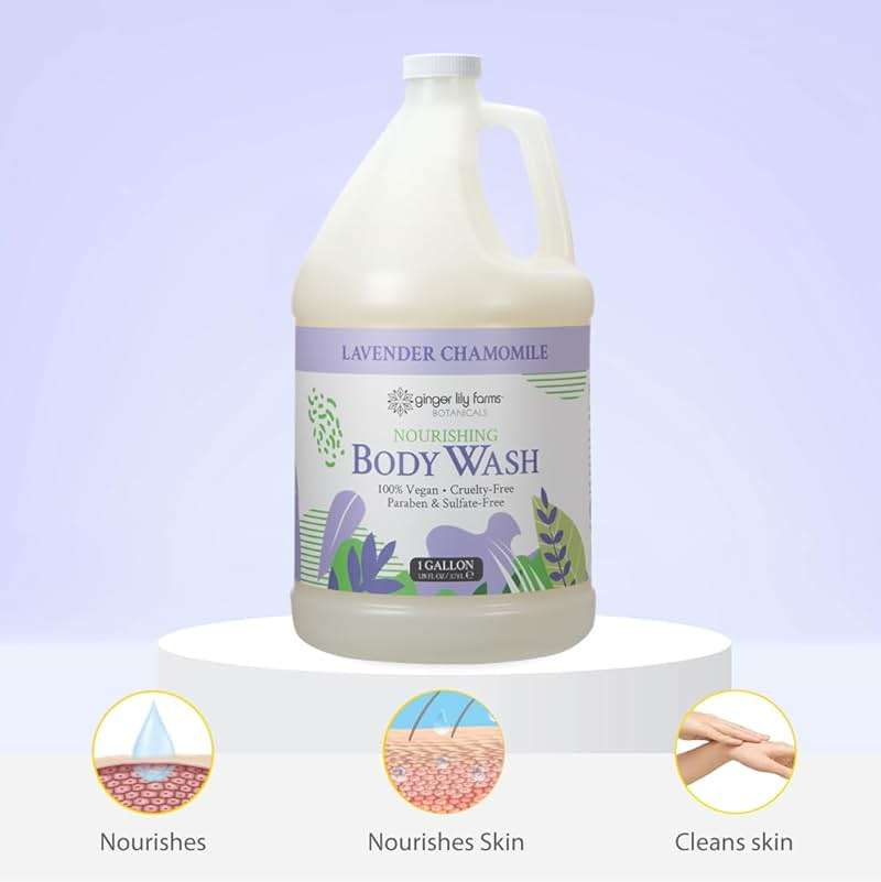 Ginger Lily Farms Botanicals Nourishing Body Wash, 100% Vegan & Cruelty-Free, Bath & Shower Gel for Men and Women, Lavender Chamomile Scent, 1 Gallon Refill (128 fl oz) - Image 5