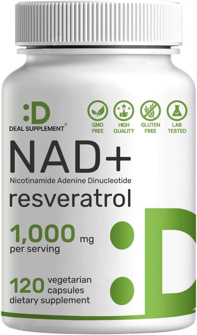 NAD+ Resveratrol Supplement 1,000mg Per Serving, 120 Veggie Capsules | 2-in-1 Extra Strength NMN Supplement Alternative | NAD Supplements for Women & Men | Non-GMO, Gluten Free - Image 1