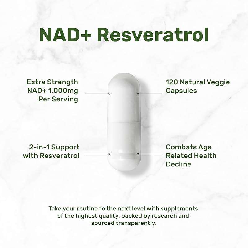 NAD+ Resveratrol Supplement 1,000mg Per Serving, 120 Veggie Capsules | 2-in-1 Extra Strength NMN Supplement Alternative | NAD Supplements for Women & Men | Non-GMO, Gluten Free - Image 3