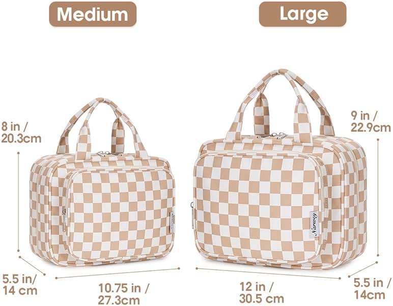 Narwey Travel Toiletry Bag for Women Large Hanging Makeup Bag Organizer Toiletries Bag for Full Size Essentials Accessories Cosmetics (Light Checkerboard (Large)) - Image 2