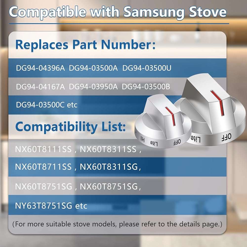 DG94-03500A/Z for Samsung Gas Stove Knob Replacement, DG94-03500U DG94-03500A DG94-04396A Range Oven Knobs, Compatible with NX60T8111SS NX60T8311SS NX60T8711SS Etc, 5 Pack - Image 3