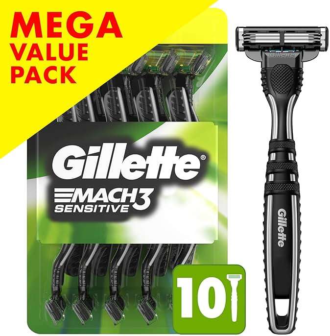 Gillette Mach3 Sensitive Razors for Men, Men’s Disposable Razors, Pivoting Head for Close and Comfortable Shave, 10 Count - Image 8