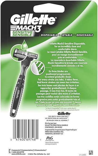 Gillette Mach3 Sensitive Razors for Men, Men’s Disposable Razors, Pivoting Head for Close and Comfortable Shave, 10 Count - Image 10
