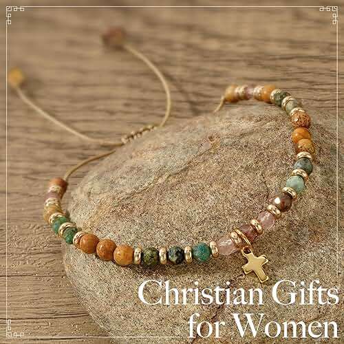 Pavolini Christian Gifts for Women, Cross Bracelet, Christian Gifts, Inspirational Gifts for Women, Natural Stone Beaded Bracelets, Religious Gifts for Woman - Image 2