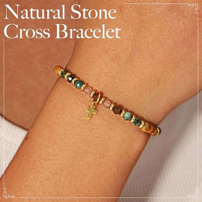 Pavolini Christian Gifts for Women, Cross Bracelet, Christian Gifts, Inspirational Gifts for Women, Natural Stone Beaded Bracelets, Religious Gifts for Woman - Image 3