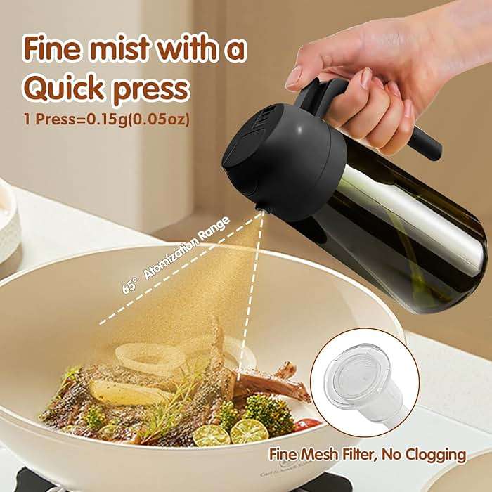 YARRAMATE 16oz/470ml Light-Blocking Dark Oil Sprayer for Cooking, 2 in 1 Olive Oil Dispenser Bottle for Kitchen, Premium Dark Green Glass Oil Bottle, Food-Grade Oil Mister for Air Fryer, BBQ (Black) - Image 5