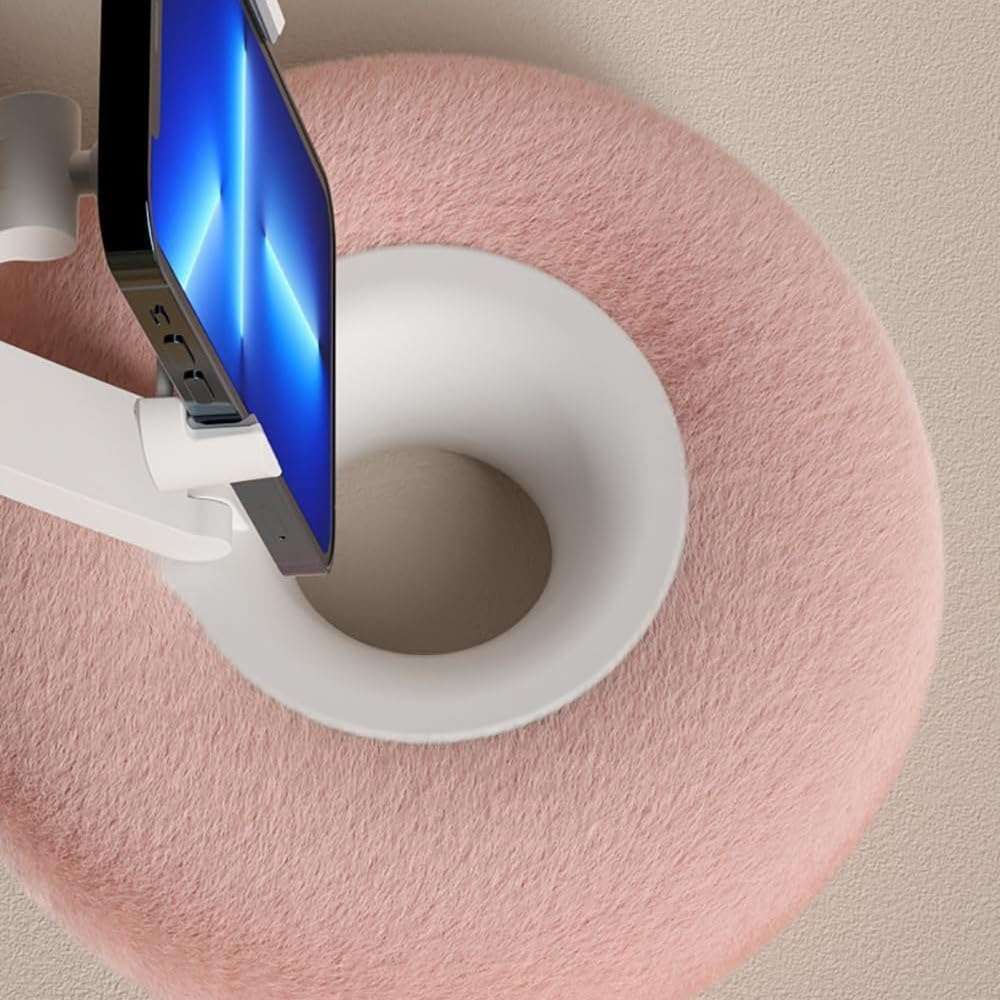 Phone Pillow Stand for Reading, Adjustable Cute Fuzzy Bowl with Phone Holder, 360 Adjustable with Soft Plush Fabric, for Rest Reading in Bed (Pink, Large) - Image 5