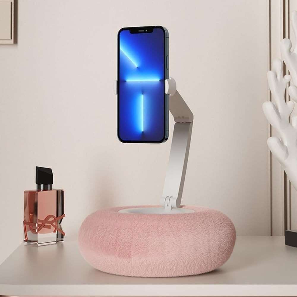 Phone Pillow Stand for Reading, Adjustable Cute Fuzzy Bowl with Phone Holder, 360 Adjustable with Soft Plush Fabric, for Rest Reading in Bed (Pink, Large) - Image 6