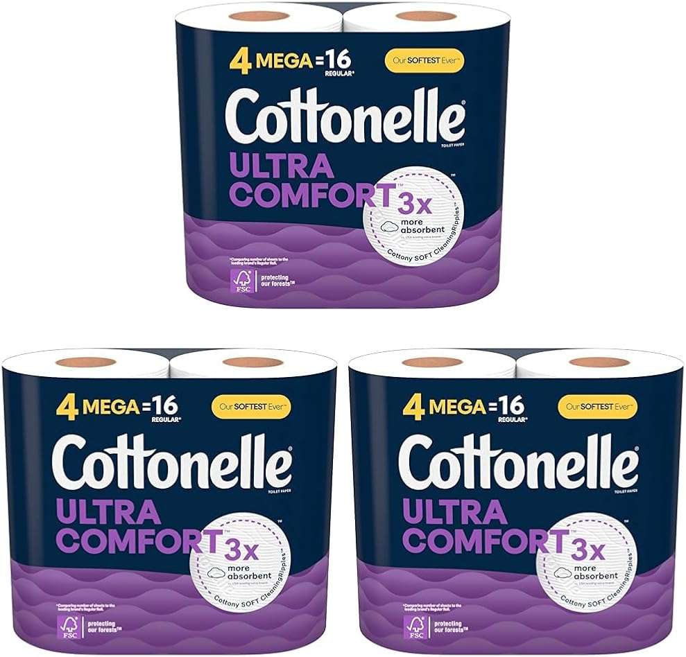 Cottonelle Toilet Paper, 244 Sheets | Ultra Comfort Soft | 4 Mega Rolls | Pack of 3 - Image 1