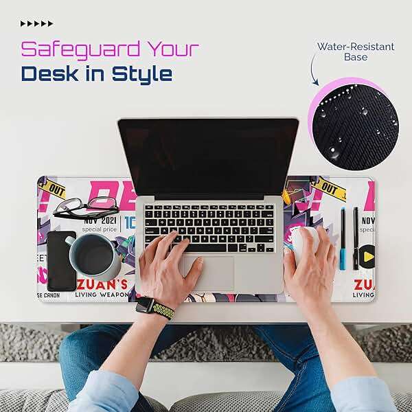 Large Gaming Mouse Pad 31.5 x 11.8 Inches XXL Extended for Mouse and Keyboard Non-Slip and Water Resistant Surface with Anime Cute Girl Design Jinx Ideal for Competitive Gaming League (White Jinx) - Image 3
