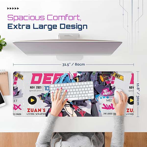 Large Gaming Mouse Pad 31.5 x 11.8 Inches XXL Extended for Mouse and Keyboard Non-Slip and Water Resistant Surface with Anime Cute Girl Design Jinx Ideal for Competitive Gaming League (White Jinx) - Image 4