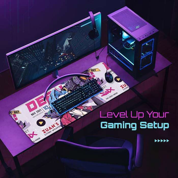 Large Gaming Mouse Pad 31.5 x 11.8 Inches XXL Extended for Mouse and Keyboard Non-Slip and Water Resistant Surface with Anime Cute Girl Design Jinx Ideal for Competitive Gaming League (White Jinx) - Image 7