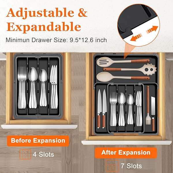 Spaclear Silverware Organizer - Expandable Kitchen Drawer Organizer, Utensil Drawer Organizer, Adjustable Plastic Flatware and Cutlery Holder, Kitchen Organizers Storage for Forks Knives, Black - Image 3