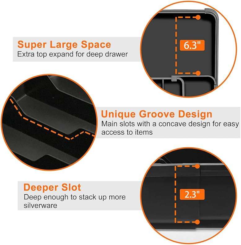 Spaclear Silverware Organizer - Expandable Kitchen Drawer Organizer, Utensil Drawer Organizer, Adjustable Plastic Flatware and Cutlery Holder, Kitchen Organizers Storage for Forks Knives, Black - Image 4